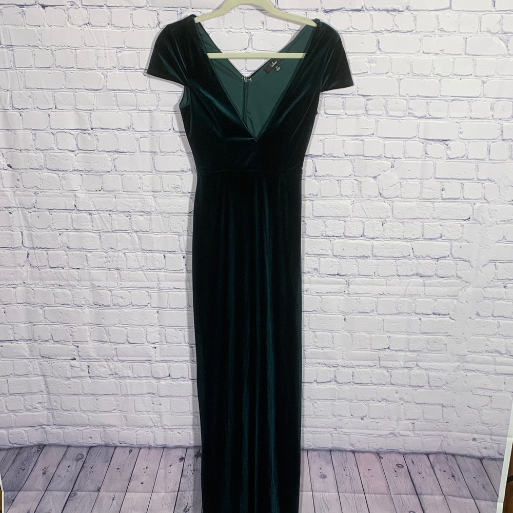 Lulus Womens Velvet V-Neck Maxi Dress Emerald Green XS Whimsigoth Fairy Grunge